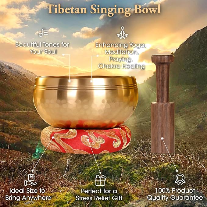 Relaehih 2-Pack Tibetan Singing Bowls Set - 100% Handmade in Nepal, Sound Bowl Meditation Set for Yoga, Chakra Healing, Meditation Gifts, Unique Gifts for Women RelaehihforEveryone