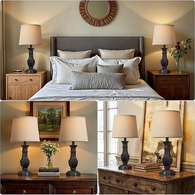 ROTTOGOON Dimmable Table Lamps Set of 2, Rustic Farmhouse Table Lamps for Living Room Bedroom, Bedside Desk Lamps for end Tables, Touch Lamps for nightstand, 9W Bulbs Included, 22", Black - Bloomnest
