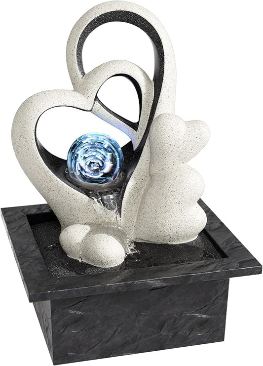 Tabletop Water Fountain, Indoor Desktop Waterfall, Zen Meditation Fountain with LED Lights Rolling Ball, Home Office Decor White - Bloomnest