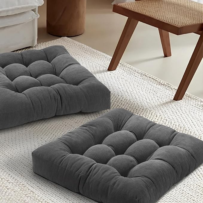Floor Cushions for Adults Floor Pillows for Sitting Large Square Tufted Meditation Pillows Memory Foam 2 Pcs, 24" x 24", Dark Grey - Bloomnest