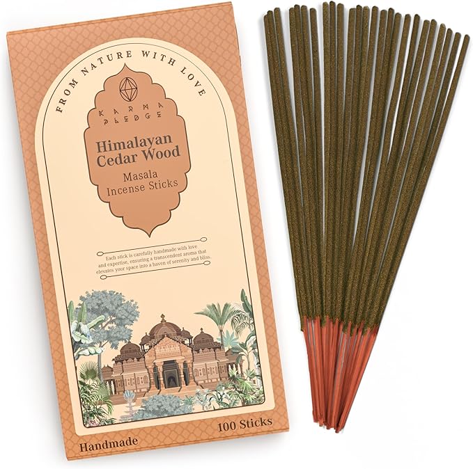 Incense Sticks, Himalayan Cedarwood Incense, Pack of 100 Stick, Hand Rolled Aromatic Masala Made with Natural Ingredients, 45-60 Min Burn Time, Best for Home Fragrance, Meditation, Yoga, Relaxation KARMAPLEDGE