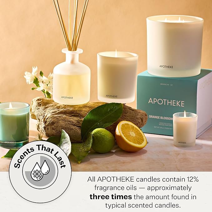 Apotheke Signature Scented Candles for Home, Verdant Garden - 10.5 oz - Soy Wax, Non Toxic, Large Jar White - Luxury Candle Gifts for Women & Men - Cedarwood, Jasmine, Fig, and Coconut - Bloomnest