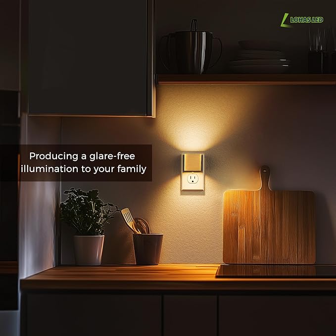 L LOHAS LED Night Light,Night Lights Plug into Wall,[2-Pack] Dimmable Night Light with Light Sensor,3000K Warm White,Gold Nightlight for Bathroom Hallway Kitchen - Bloomnest