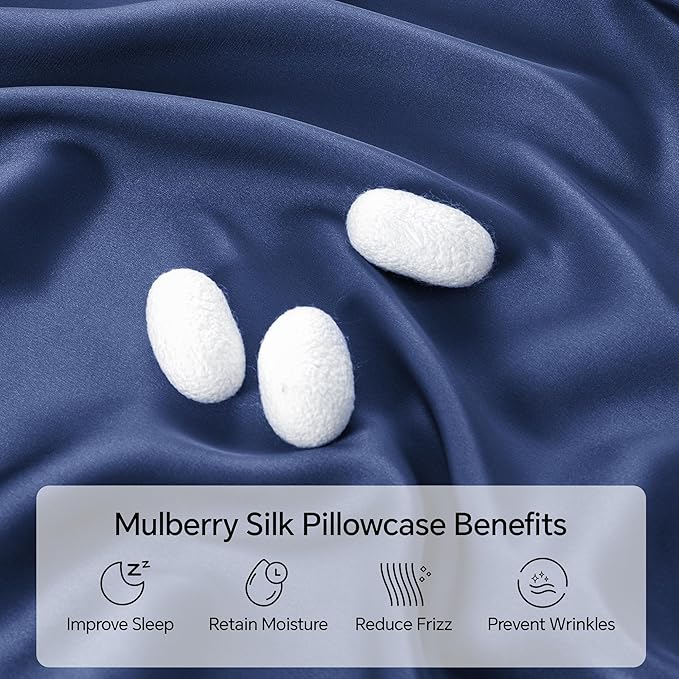 INFIIXSO Body Pillow Cover with Zipper, Luxury Mulberry Silk Body Pillow Case 20x54 Inches, Ultra Smooth and Soft Cooling Long Pillowcase, Gift for Women, Men(Navy) - Bloomnest