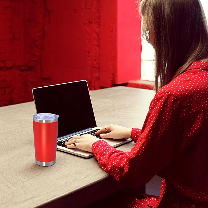 20 oz Tumbler with lid Double Wall Vacuum Insulated Tumblers Stainless Steel Coffee Mug Travel Coffee Tumbler Powder Coated Tumbler Cup Keep Hot&Cold - (Red 6 Pack) - Bloomnest