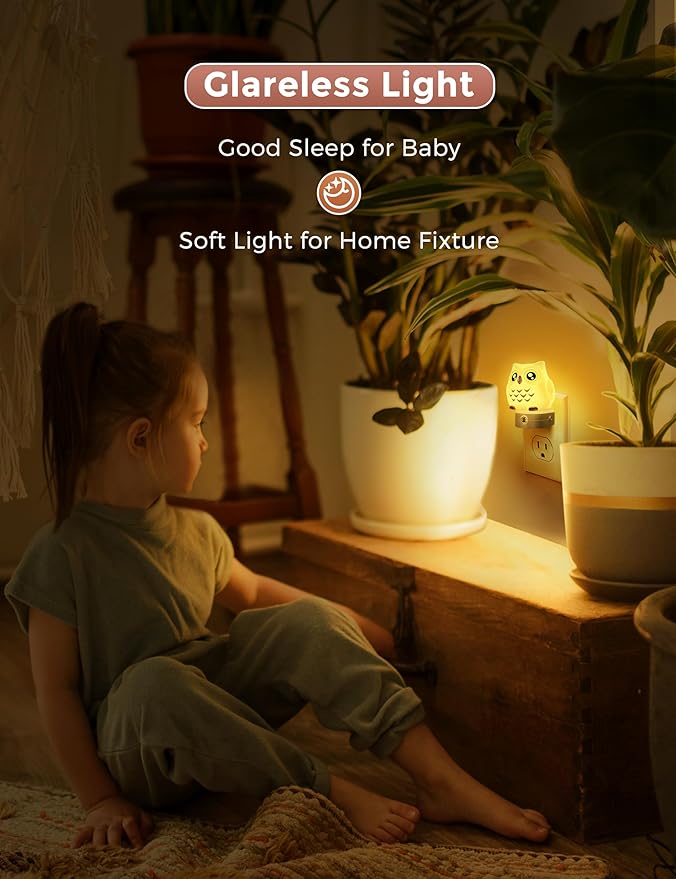 L LOHAS LED Owl Night Light for Kids, 3D Owl Night Light Plug in Wall, Dusk to Dawn Sensor, 8-Color Changing+Soft White 3000K, 3 Lighting Modes, Nursery Night Lights, Children, Room Decor - Bloomnest