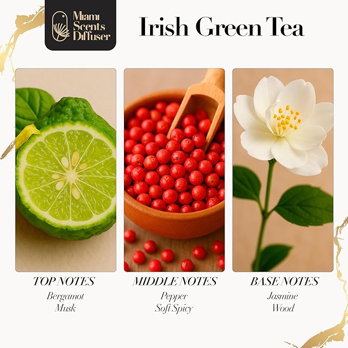 Irish Green Tea Scent Inspired by Mandarin Oriental NY Hotel 4 Fl Oz - 120 ml Essential Oils Aroma for Home Diffuser Luxury Fragance Refill Aromatherapy Fresh Blend of Bergamot, Pepper, Musk & Jasmine - Bloomnest
