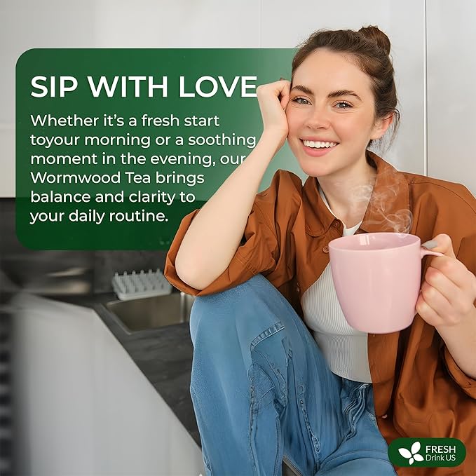 FreshDrinkUS, Premium Wormwood Tea - 75 Tea Bags - Handcrafted Herbal Blend, Caffeine-Free – Smooth Taste & Naturally Refreshing. - Bloomnest