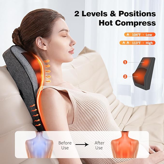 Boriwat Back Massager with Heat, Neck Massager for Pain Relief Deep Tissue, 3D Kneading Massage Pillow for Back, Neck, Shoulder, Legs, Gifts for Women Men Mom Dad - Bloomnest