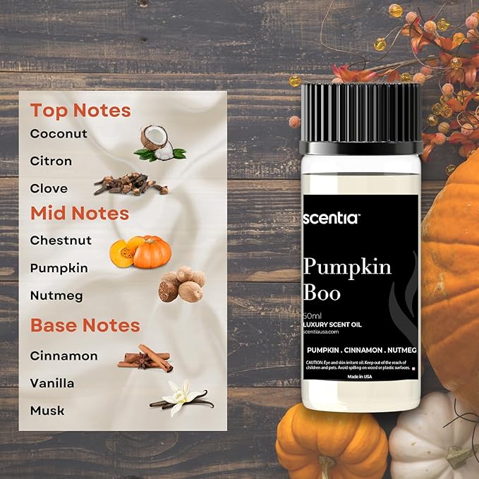 Pumpkin Boo Essential Oil – 50ml Premium Fall Fragrance Oil for Diffusers, Candles & DIY – Cozy Pumpkin Spice Scent for Home, Autumn Décor & Thanksgiving Gifts Scentia