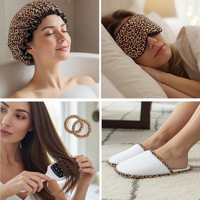 Valentines Day Gifts for Women, 20 Pcs XXL Leopard Bath and Body Gift, Skin Care Set, Self Care Gifts Set, Mother's Day, Birthday, Home Spa Kit, Holiday, Christmas, Shower Cap, Manicure Set - Bloomnest