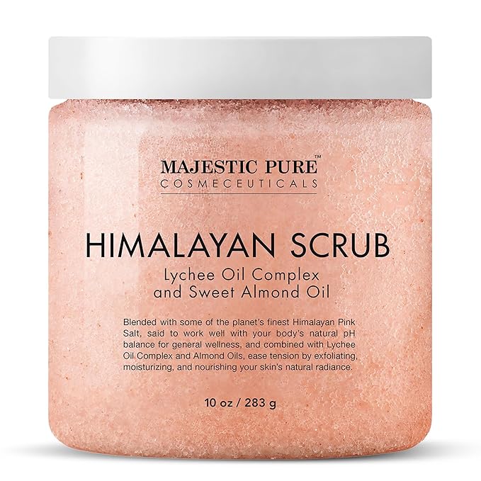 MAJESTIC PURE Himalayan Salt Body Scrub with Lychee Oil, Exfoliating Salt Scrub to Exfoliate & Moisturize Skin, Deep Cleansing - 10 oz - Bloomnest