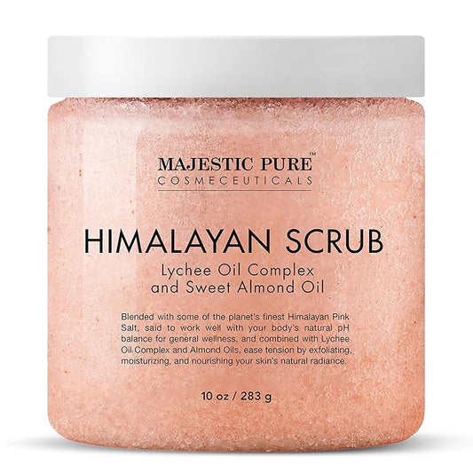 MAJESTIC PURE Himalayan Salt Body Scrub with Lychee Oil, Exfoliating Salt Scrub to Exfoliate & Moisturize Skin, Deep Cleansing - 10 oz - Bloomnest