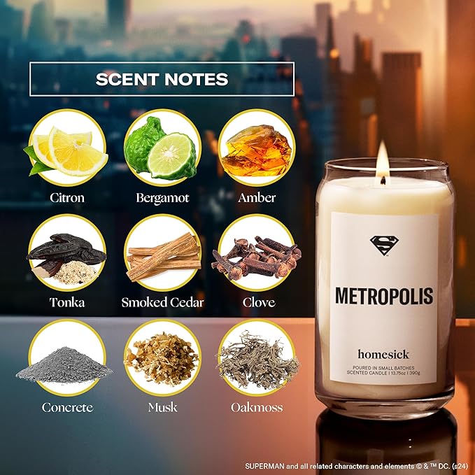 Homesick Scented Candles for Home (Metropolis) - 13.75 oz Long-Lasting Soy Wax Jar Candle for Women & Men for All Occasions, 60-80 Hours Burn Time - Notes of Bergamot, Amber, Tonka & Musk - Bloomnest