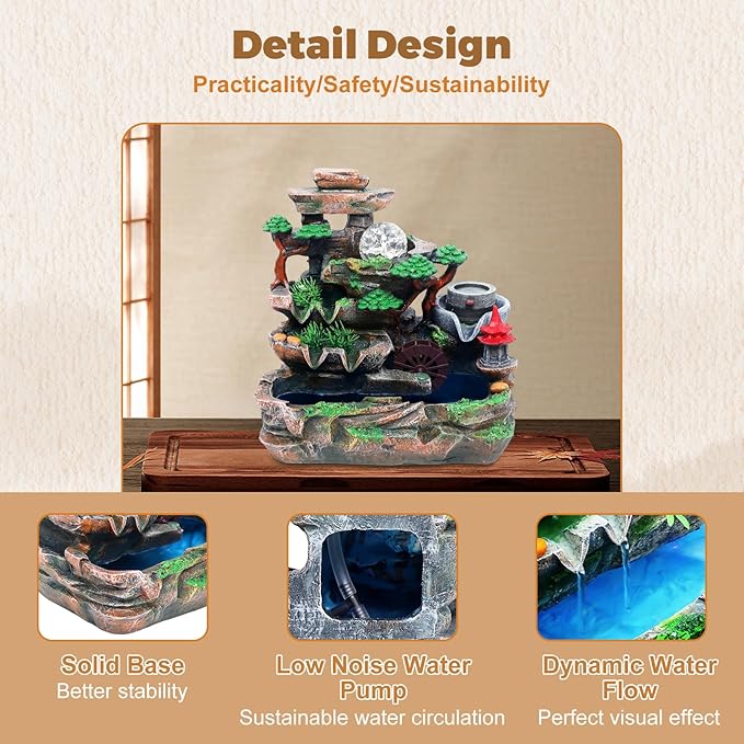 Indoor Rockery Waterfountain, Rockery Tabletop Fountains Desktop Fountain Waterfall with Atomization Effect Water Fountain Tabletop Fountain Ornament for Home Office Bedroom Decoration
