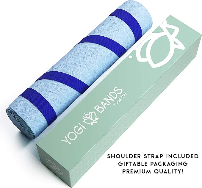 Premium TPE Yoga Mat - Body Alignment Guide Lines and Non-Slip Grip - Perfect for Home Exercise and Gym Workout - Light, Portable, Compact - Travel-Friendly Shoulder Strap - Bloomnest