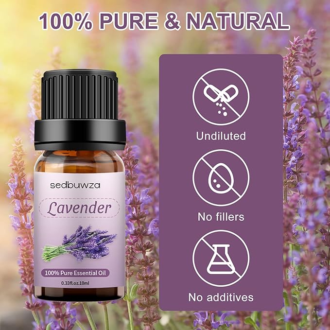 Sedbuwza Lavender Essential Oil, Pure Organic Lavender Fragrance Oil for Diffuser, Humidifier, Soap, Candle, Perfume Sedbuwza