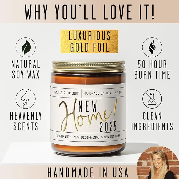 House Warming Gifts New Home, Housewarming Gifts New Home 2025' Soy Candle, w/Vanilla, Coconut & Vetiver I for New House I 9oz Jar, 50Hr Burn, Made in USA - Bloomnest