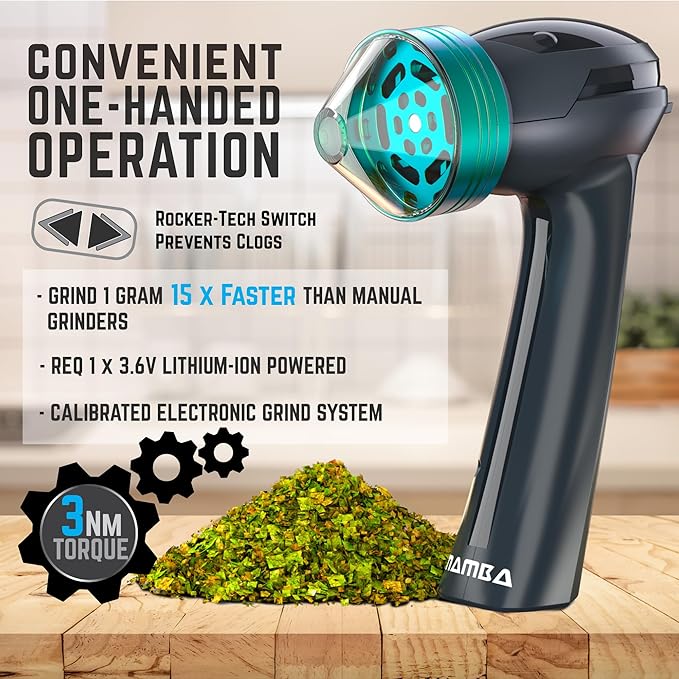 Mamba Electric Herb Grinder – USB Rechargeable Spice Grinder, 1g Portable Metal Grinder for Herbs, Quick & Easy-to-Use Spice Mill for Kitchen - Bloomnest