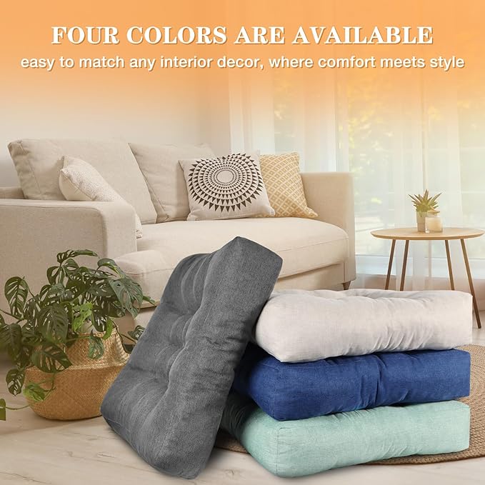 Beige Square Floor Pillow Meditation Cushions, Large Floor Sitting 22"x22"x4.6", Tufted Cushions for Yoga Living Room Tatami Home Decor 1 Pack - Bloomnest