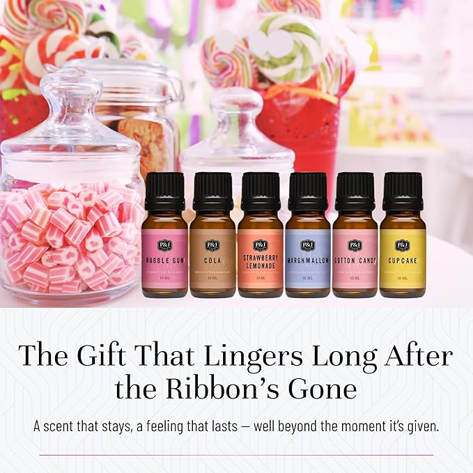 P&J Trading Fragrance Oil Slime Set | Bubble Gum, Cotton Candy, Cupcake, Strawberry Lemonade, Cola, Marshmallow Candle Scents for Candle Making, Freshie Scents, Soap Making, Diffuser Oil Scents - Bloomnest