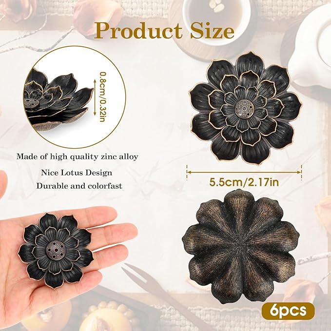 6 Pcs Incense Holder Lotus Incense Burner Cone Stick Holder Catcher Vintage Flower Incenses Burner for Home Sauna Yoga SPA Fragrance - Bloomnest