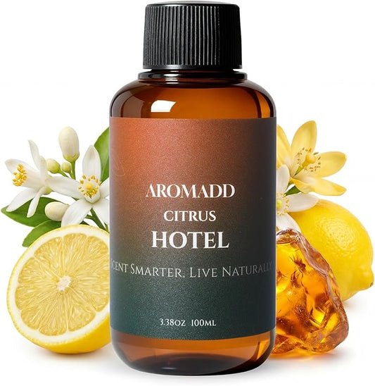 Aromadd Citrus Hotel Diffuser Oil Inspired by Luxury Hotel Scent, Essential Oils for Waterless Diffuser, Luxury Lemon & Bergamot, Long-Lasting & Natural Home Fragrance - 3.38 fl oz (100 mL) - Bloomnest