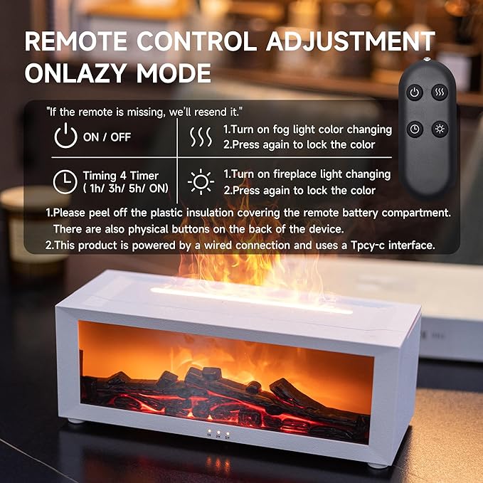 Fireplace Flame Air Diffuser Humidifier,7 Colors Aromatherapy Essential Oil Diffuser,Ultrasonic Aroma Humidifier with Timer for Home,Bedroom,Office,Yoga (White, L) - Bloomnest