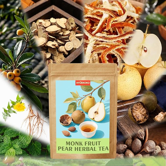 40 Bags Monk Fruit Pear Tea, Caffeine-Free Natural Ingredients Herbal Tea Bags, Supports Lung Cleanse, No Additives, Daily Enjoyment Tea for Women - Bloomnest