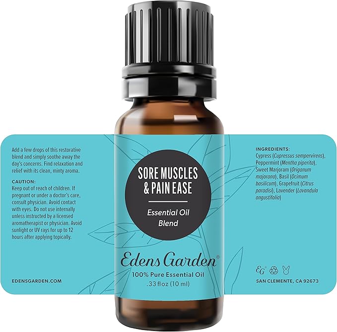 Edens Garden Sore Muscles & Pain Ease Essential Oil Blend- 100% Pure Premium Grade, Undiluted, Natural, Therapeutic, Aromatherapy, The Best for Diffusing, Skin, Face, Humidifiers 10 ml (.33 fl oz) - Bloomnest
