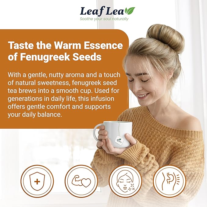 LeafLea 40 Natural Fenugreek Seed Tea Bags, 100% Pure from Fenugreek Seeds, Herbal Tea Infusion, Fenogreco Tea with Distinct Aroma and Smooth Flavor, Caffeine-Free, Individually Wrapped for Freshness - Bloomnest