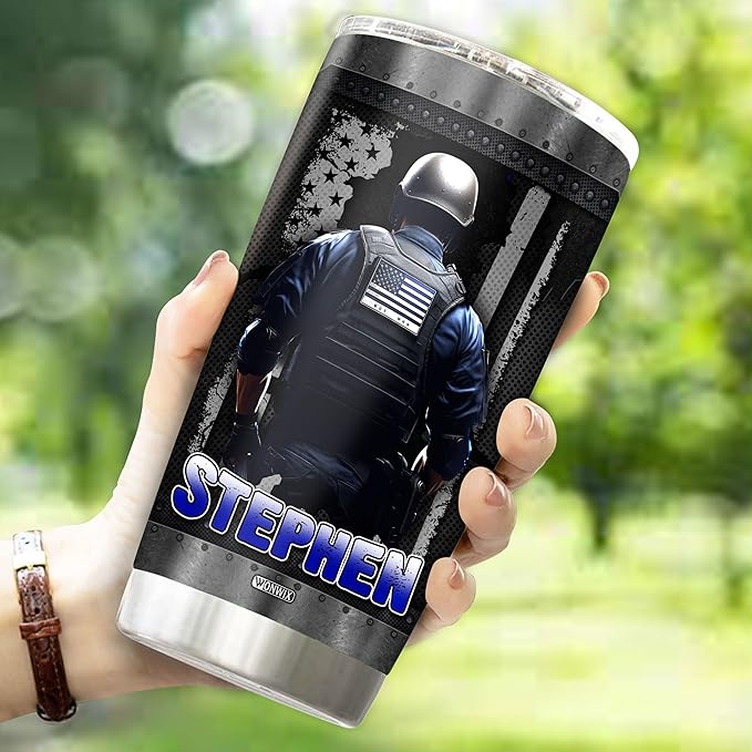 Personalized Police Tumbler Gifts for Men 20oz with Lid Travel Cup Coffee Mug Stainless Steel Insulated Water Bottle Gift for Police Man Dad Father Boy Friends - Bloomnest