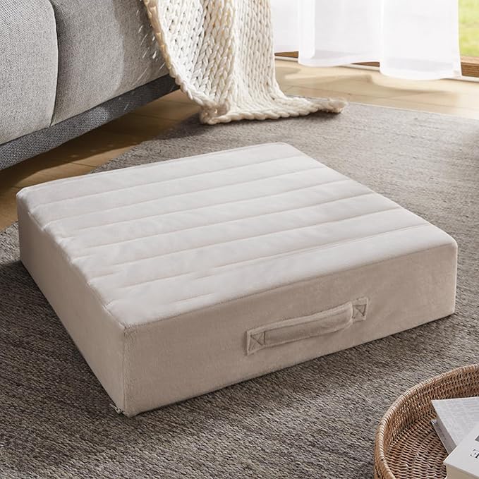 Codi Floor Cushions for Adults, Large Meditation Pillows with Thick Foam and Soft Tufted Covers, Washable Square Seating for Couch and Yoga Sitting, 22×22×5 Inch Ivory