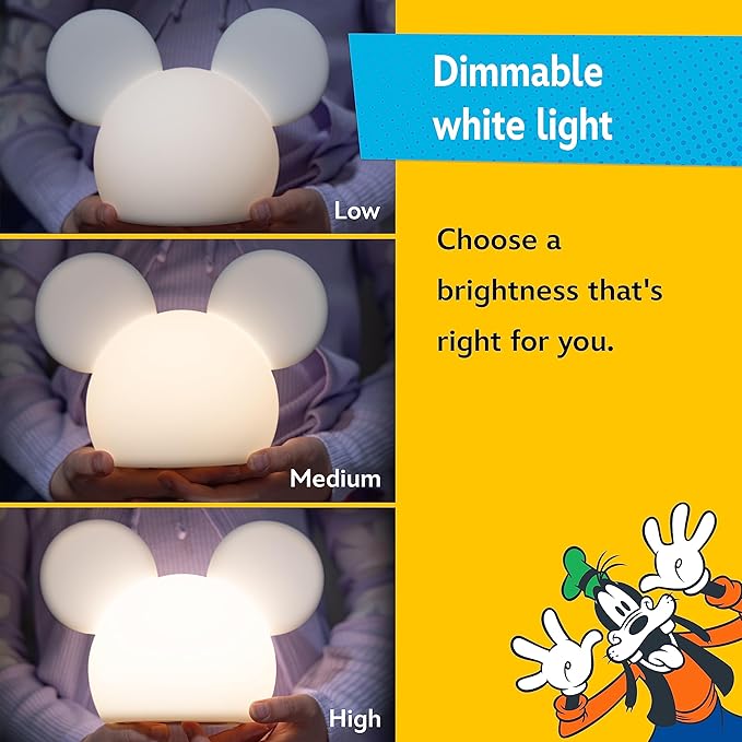 Disney Mickey Mouse Squishy Light, Color Changing, Night Light for Kids, USB Lamp, Battery Operated, Dimmable, Ideal for Bedroom, Playroom, Living Room, and More, 66944 - Bloomnest