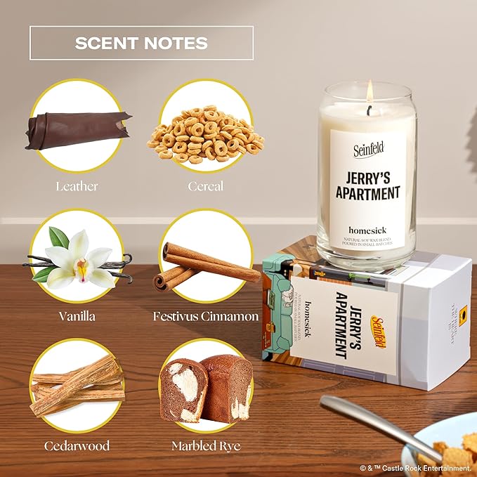 Homesick Scented Candles for Home (Jerry's Apartment) - 13.75 oz Long-Lasting Soy Wax Jar Candle for Women & Men for All Occasions, 60-80 Hours Burn Time - Notes of Suede Leather, Vanilla & Cedarwood - Bloomnest