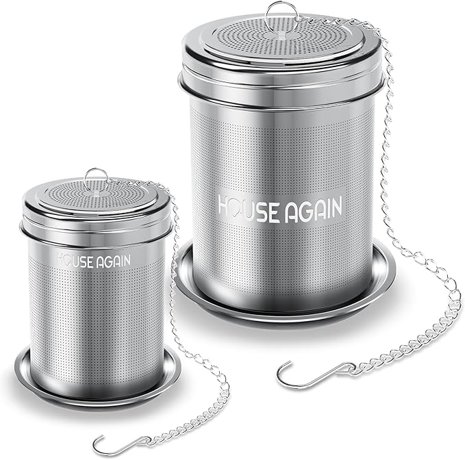 House Again Tea Infuser (2 Pack, Large + Small), Extra Fine Mesh Tea Strainers for Loose Tea, 18/8 Stainless Steel Tea Strainer with Extended Chain Hook, Tea Steeper - Bloomnest