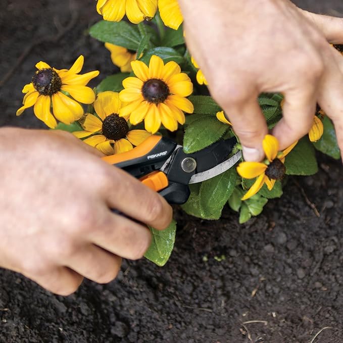 Fiskars Floral Pruning Shears - Plant Cutting Scissors/Garden Clippers For Deadheading and Working with Flowers - Black/Orange - Bloomnest