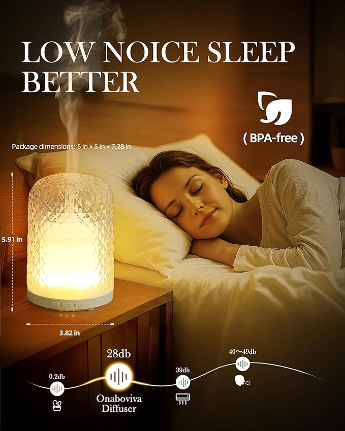 Essential Oil Diffuser – 2.4MHz Ultrasonic Aromatherapy Diffuser, Health Night Light, Timer & Auto Shut-Off, BPA-Free, 120ml Glass Oil Diffuser for Home, Office, Spa, Yoga - Bloomnest
