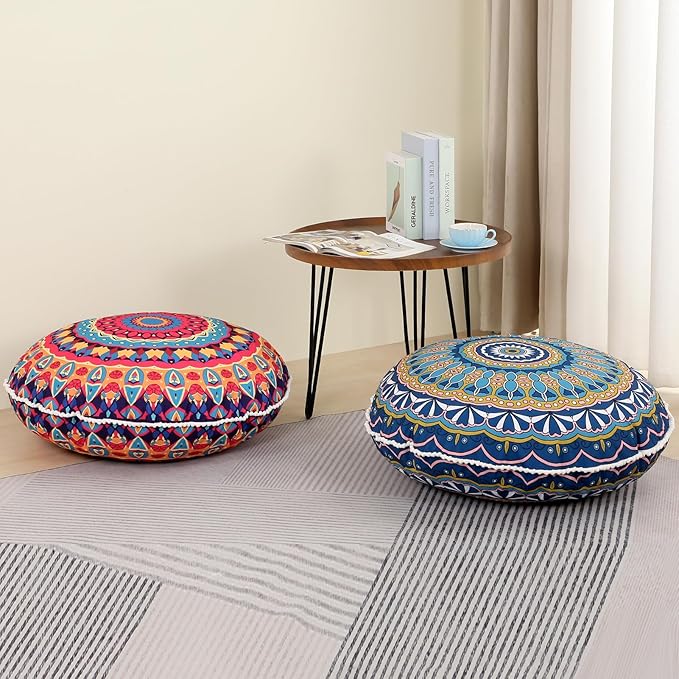 32 inches Meditation Floor Cushion for Adults, 2 Pack Round Large Thick Floor Pillow, Memory Foam Filling, Green