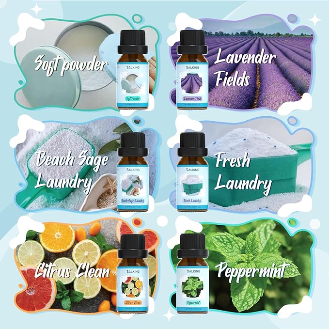 SALKING Clean Fragrance Oils Set, 12 x 10ml Premium Essential Oils Set for Diffuser, Natural Clean Scents Scented Oils, Soap & Candle Making Scents, Aromatherapy Oils Collection - Bloomnest