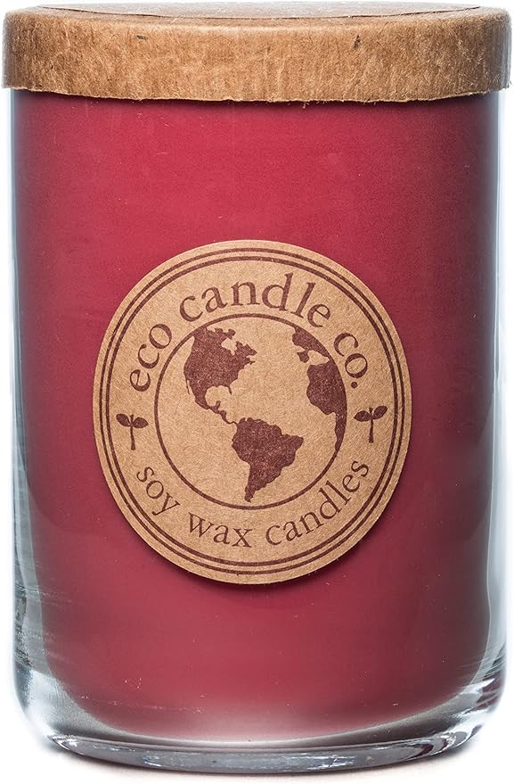 ECO CANDLE CO. Recycled Candle, Crushed Cranberry, 26 oz. Double Wick - Scents of Fresh Cranberries, Apples, Citrus, Clove & Cinnamon - 100% Soy Wax, No Lead, Kraft Paper Label & Lid, Hand Poured - Bloomnest