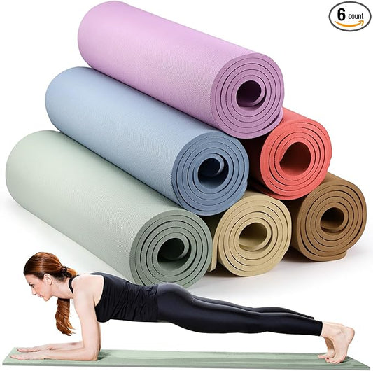 Timgle 6 Pcs 10mm Thick Yoga Mat Bulk, 68 x 24 Inches, Anti-Slip Tear-Resistant Exercise Mat for Adult Fitness, Stretching, Workout and Studio - Bloomnest