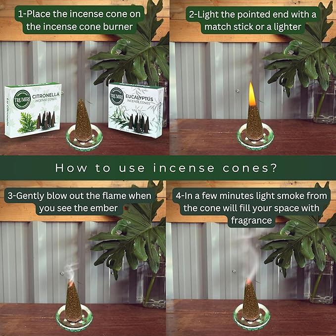 TRUMIRI Incense Cones - Combo Pack of 20 - 10 Citronella + 10 Eucalyptus Scented Cones TRUMIRI