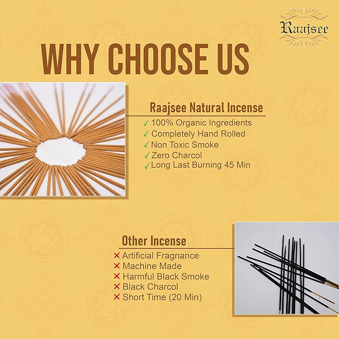 Raajsee Vnilla Incense Sticks 100 Gm Pack-100% Natural Insence Sticks -Organic Non Toxic - Charcoal Free - for Church,Aroma Therapy,Relaxation,Meditation RAAJSEE