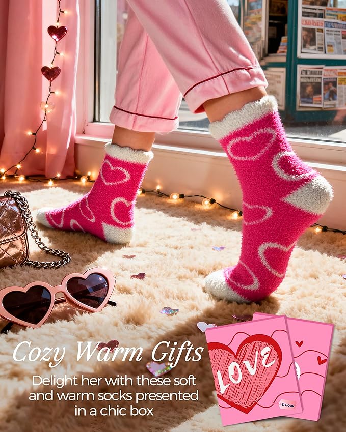 TEHOOK Warm & Cozy Valentines Gifts for Women, Fluffy Fuzzy Plush Sleeping Slipper Socks - Soft Warm Fabric - Bloomnest