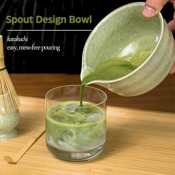 Matcha Whisk Set, Matcha Set, Handcrafted Bamboo Chasen & Ceramic Bowl Matcha Kit, 5 Pcs Matcha Set Whisk and Bowl with Stainless Steel Sifter, Tea Ceremony, Jade - Bloomnest