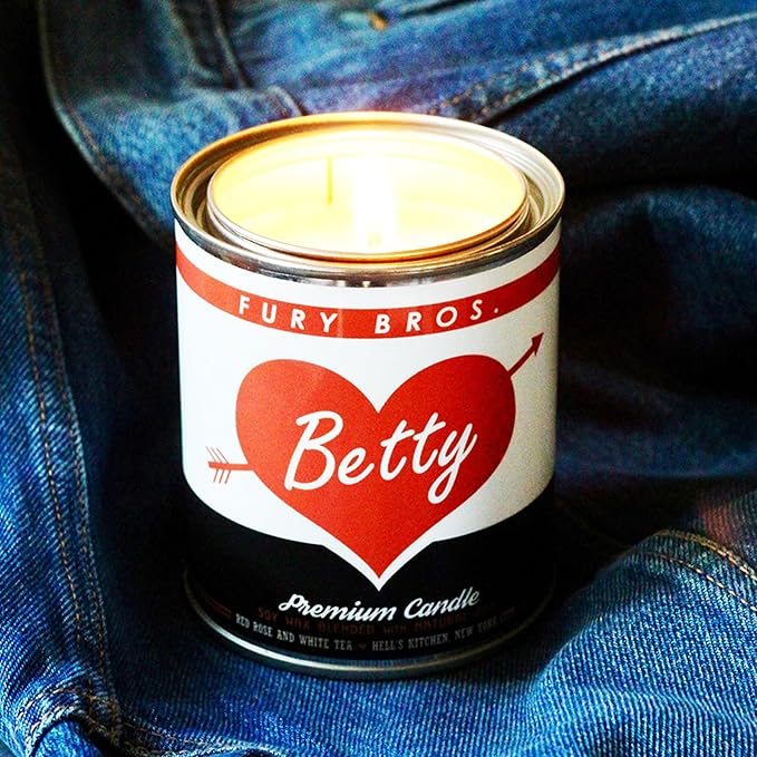 Fury Bros. Scented Candles for Men | Betty | Red Rose & White Tea | Natural Soy Wax | Hand-Poured in The USA | Long 70-80 Hour Burn (12.5 oz) | Vintage-Inspired Tin Design | Dad Home Gift - Bloomnest
