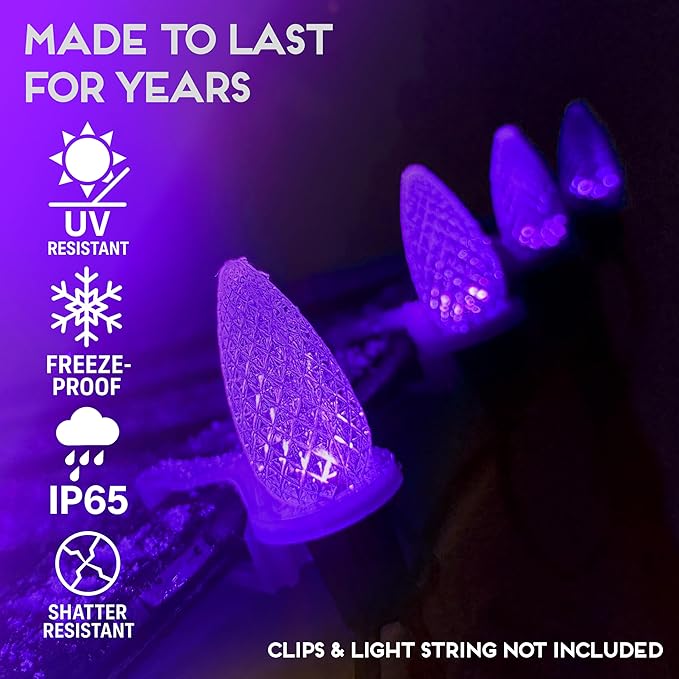 HLO Lighting Set of 500 Purple C9 Faceted LED Christmas Light Bulbs for Indoor & Outdoor Use | Durable Replacement Bulbs - Bloomnest