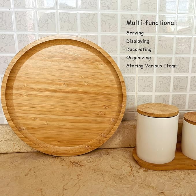 Wood Vanity Tray, Bathroom Counter Solid Walnut Organizer, Toilet Tank Top Wooden Serving Plate for Dinner Tea Coffee (Natural Bamboo Color, 9.8 x 9.8 inch) - Bloomnest