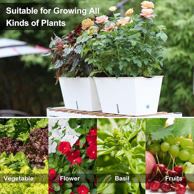 Window Box Planter 6 Pcs, 12.1 Inches Self Watering Plant Pots Rectangle Flower Pots with Drainage Holes and Breathable Trays, Vegetable Planters for Windowsill Patio Garden Balcony Porch Yard (White) - Bloomnest
